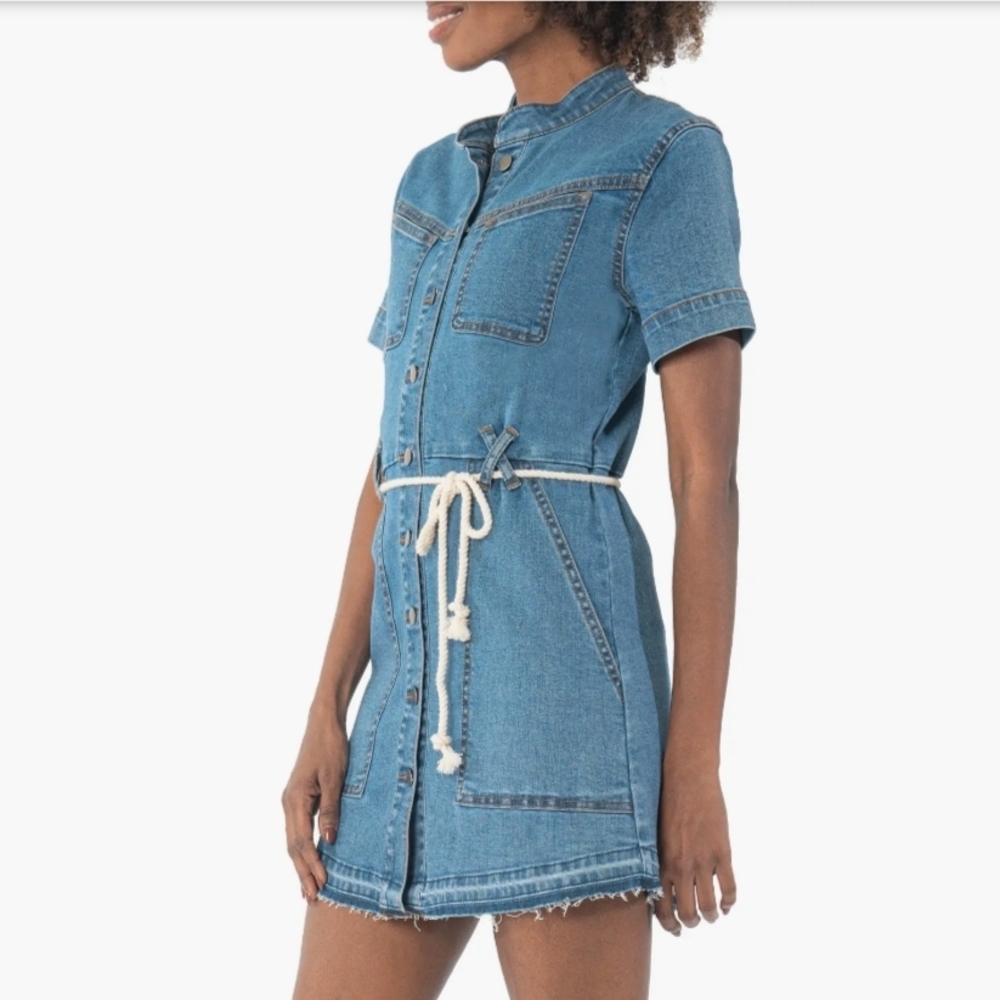 Kut from the Kloth Blue Clare Button Front Denim Mini Dress Size Large - Picture 3 of 14